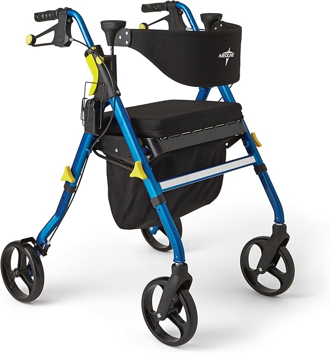 Medline Premium Empower Folding Mobility Rollator Walker with Memory Foam Seat